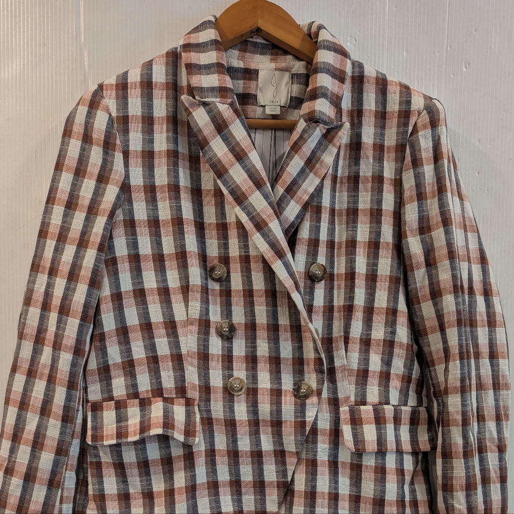 JOIE Women's Rust Brown and White Checkered Blazer Size Medium - Picture 13 of 13